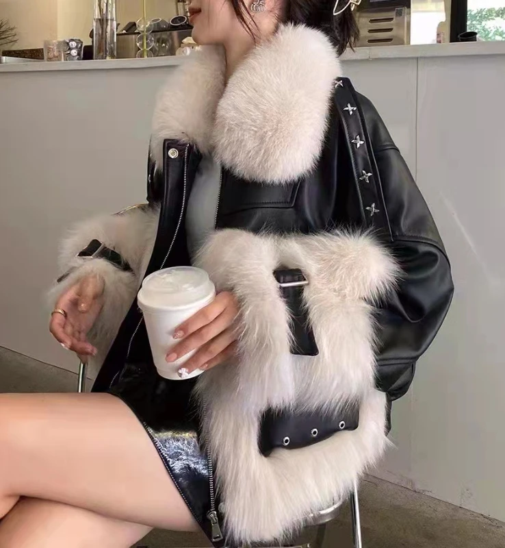 Parkas cortas gruesas y cálidas para mujer, abrigos negros de sintética con cremallera, chaquetas elegantes de pelo de zorro para mujer, moda de invierno - AliExpress Ropa de mujer