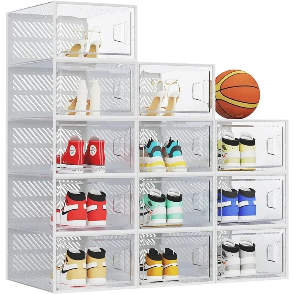 

Органайзер, стойка для обуви, органайзеры, 12 упаковок, прозрачные пластиковые штабелируемые коробки для обуви, шкафы для гостиной, мебель, полка для обуви для дома