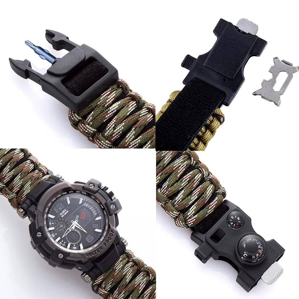 Outdoor Survival Watch Multifunctional Waterproof Military Tactical Paracord Watch Bracelet Camping Hiking Emergency Gear EDC