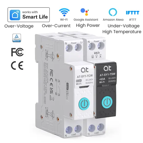 Tuya WiFi Circuit Breaker Smart 1P+N 63A MCB Timer Power Energy kWh Voltage Current Meter Protector Voice Remote Control Switch