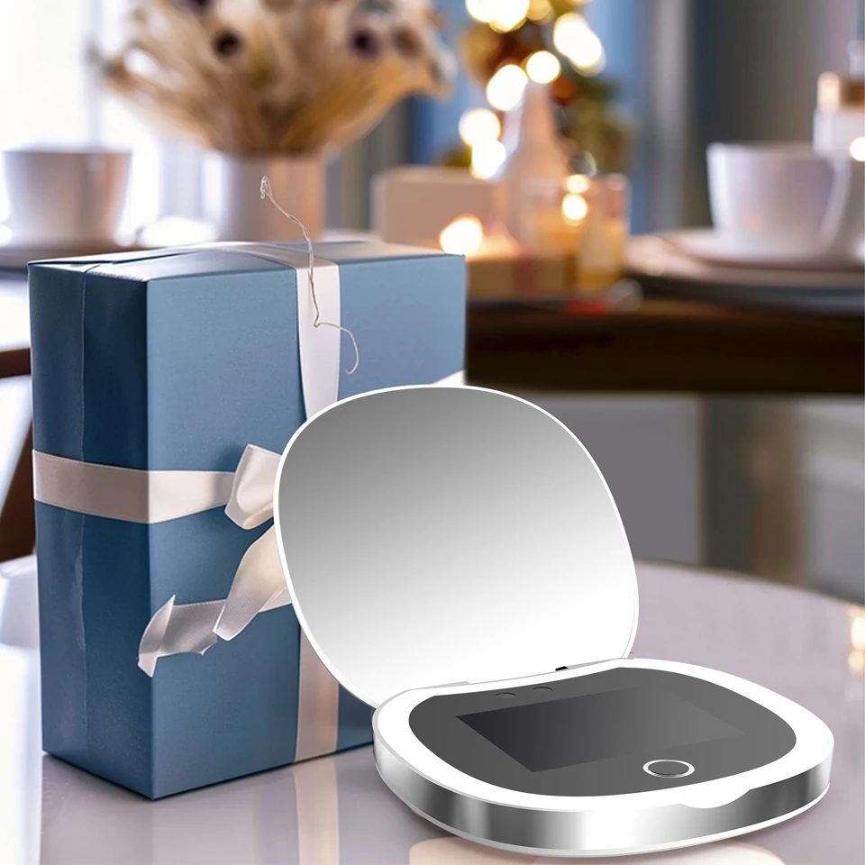 UV Mirror Sunscreen Test Camera Sun Protection Visualization Travel Makeup Mirror LED Light Compact Hand Mirror