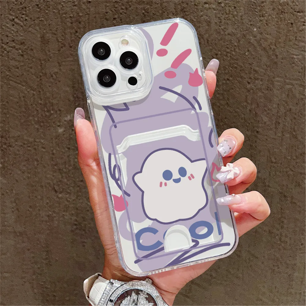 Cartoon Phone Case with Card Holder - Soft Silicone Cover