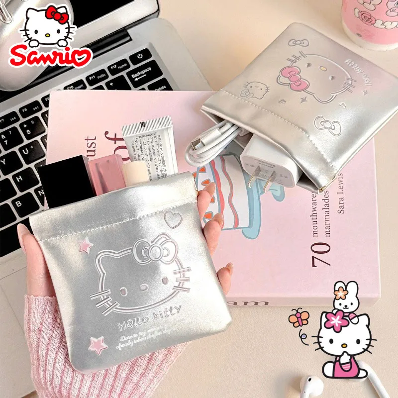 Hello Kitty Organizer Bag Anime Cartoon Portable Makeup Bag Earphones Wallet Lipstick Travel Storage Accessory Gift