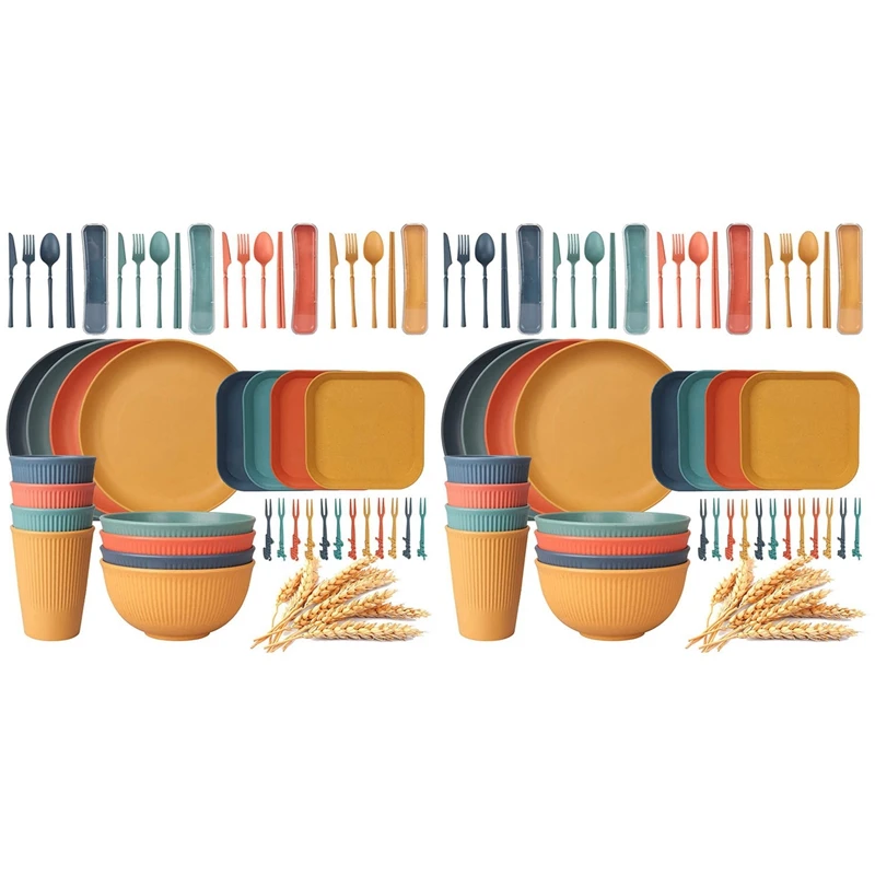 

96Pcs Unbreakable Dinnerware Sets For 4 People, Camping Plates And Bowls Set, Picnic Dinner Sets, Serving Plates-ABUX