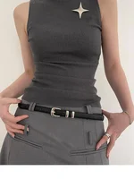 Ceintures à la mode pour femmes, noires, simples et fines, en PU, pour pantalons, jupes, polyvalentes, décontractées pour étudiants 5