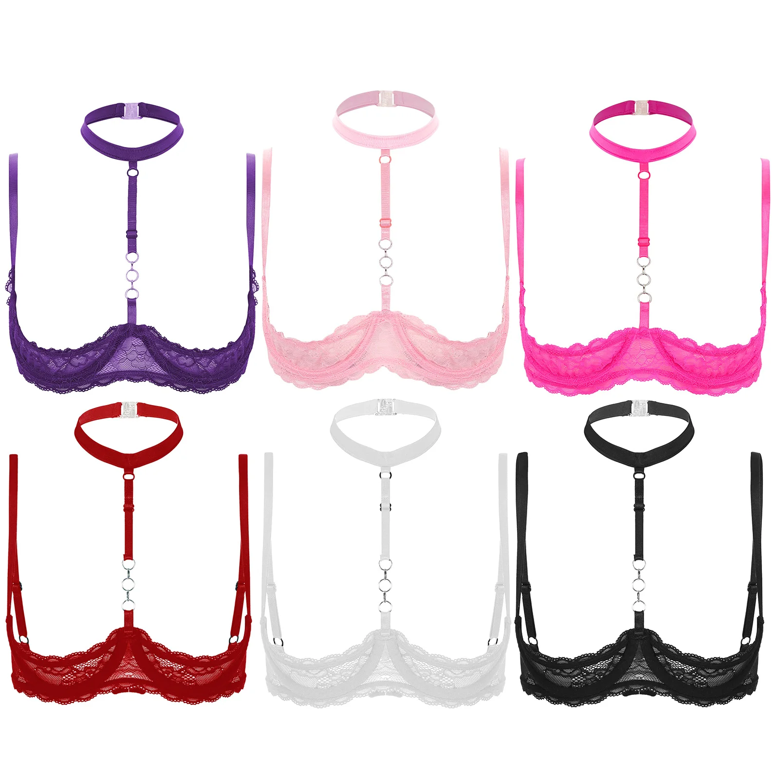 Womens Sexy Half Cup Bras Open Nipple Cups Lingerie Bra Top See-through Sheer Floral Lace Underwired Bralette for Females
