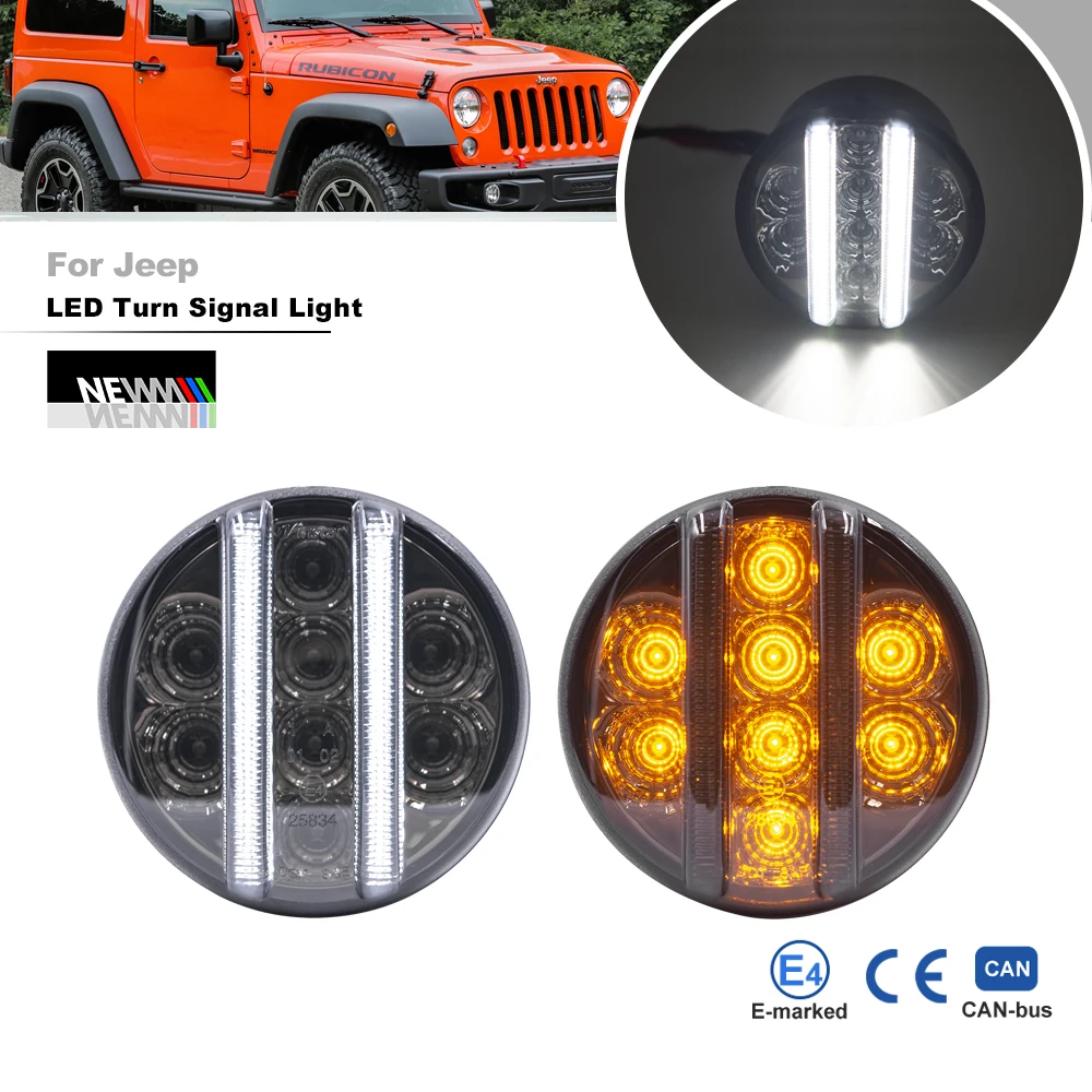 

Smoked Lens Front Bumper Grille Led Turn Signal Blinkers For Jeep Wrangler JK 2007-2017 White DRL Driving Parking Lamp Bar
