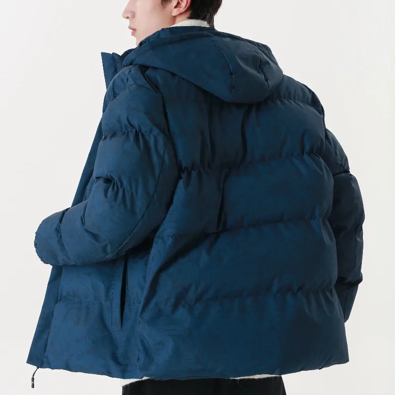 Men's Autumn Winter Hooded Geometric Print Pockets Zipper Shirring Long Sleeve Cardigan Jacket Coats Fashion Vintage Tops