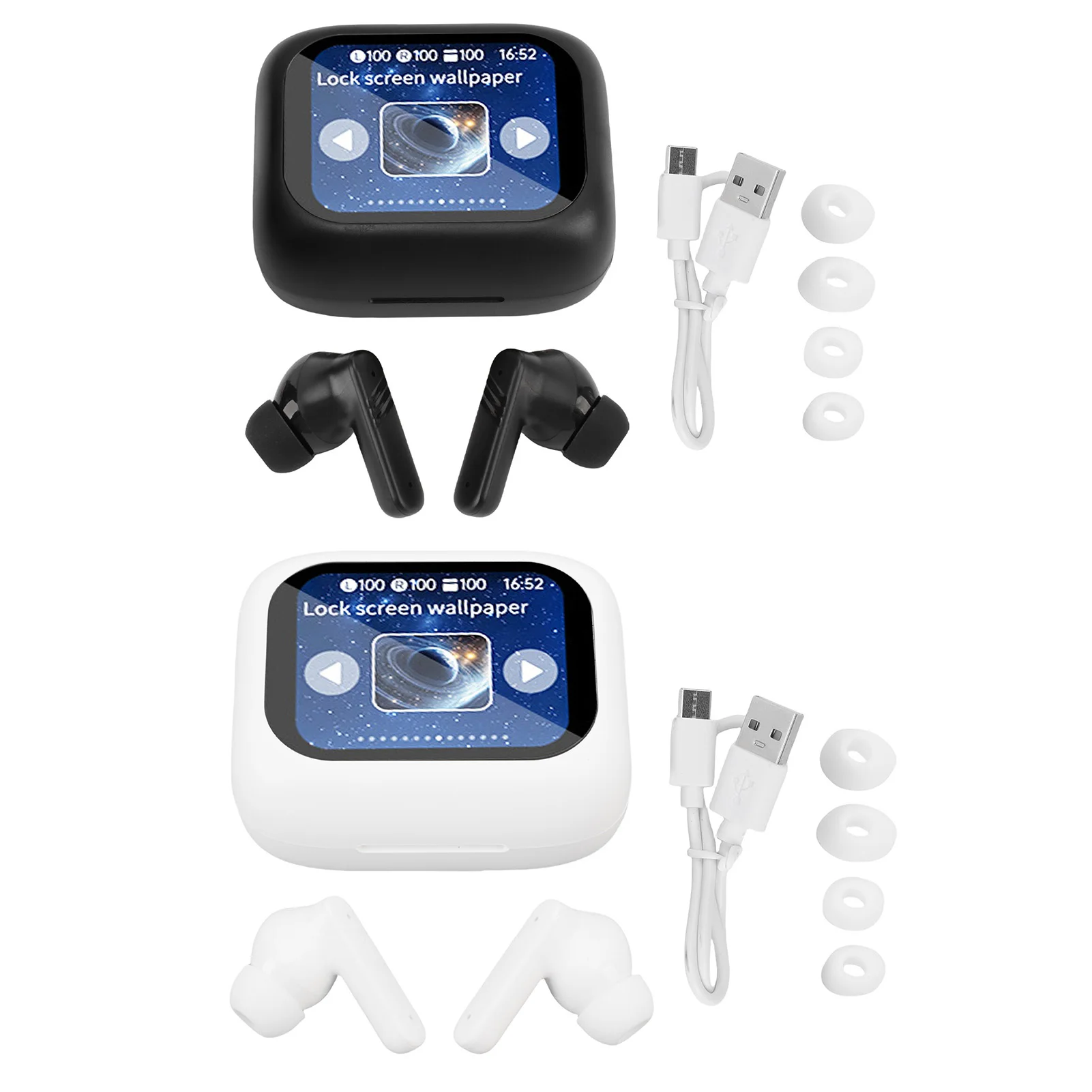 Wireless Earbuds with HiFi Surround Sound and LCD Touch Screen
