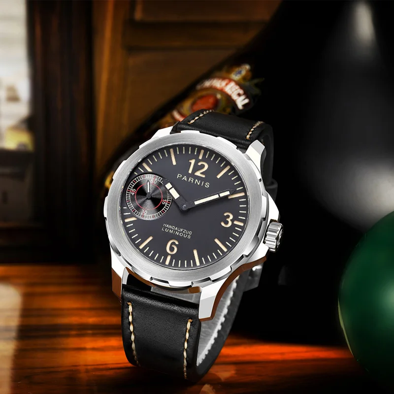 

44mm PARNIS Sapphire Crystal Luminous Dial Asian ETA6497 Mechanical Hand Wind Movement Men's Watch Luxurious Gift GR202-22