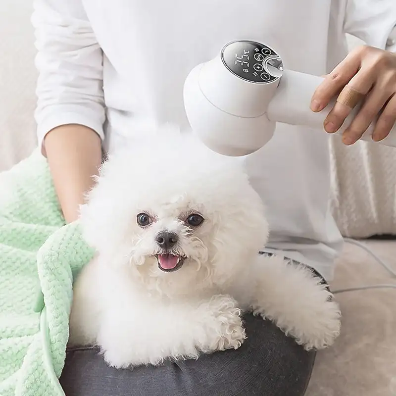 Pet Hair Dryer Smart Dog Hair Dryer 2 in 1 Pet Cat Hair Blowing Combing Negative Oxygen Ion Low Noise LED Touch Control Temperature Display