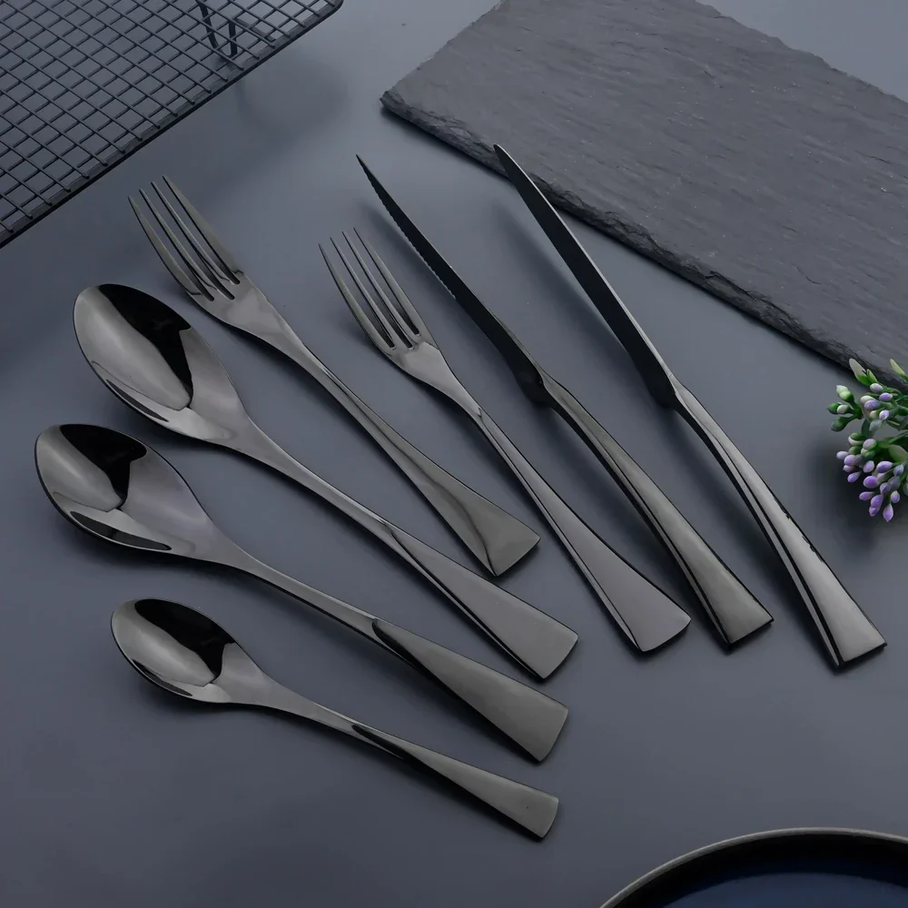 

Fork Tableware Kitchen Stainless Cutlery Steak 7pcs Mirror 18/10 Dinner Set Teaspoon Dessert Dinnerware Steel Knife Flatware