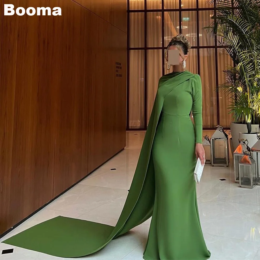 

Booma Green Mermaid Evening Dresses Long Sleeves Cape Formal Occasion Dress for Women Saudi Arabic Long Party Prom Gowns Dubai
