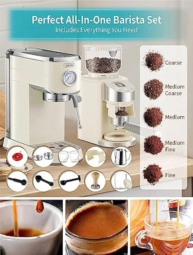 12Bar Commercial Espresso Coffee Maker with Coffee Grinder Milk Frother  Semi Automatic Espresso Cappuccino Machine - AliExpress