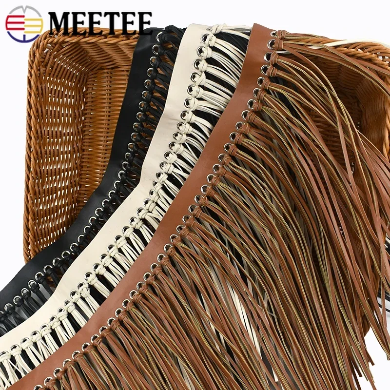 1Meter 23cm PU Leather Tassel Fringe Trim Lace Ribbon Handbag Dress Decor Tassels Performance Clothes Sewing Material