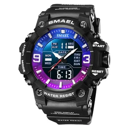 Rugged Men's Sport Waterproof Digital Watch with Alarm and Dual - Time Features (BLUE PURPLE)