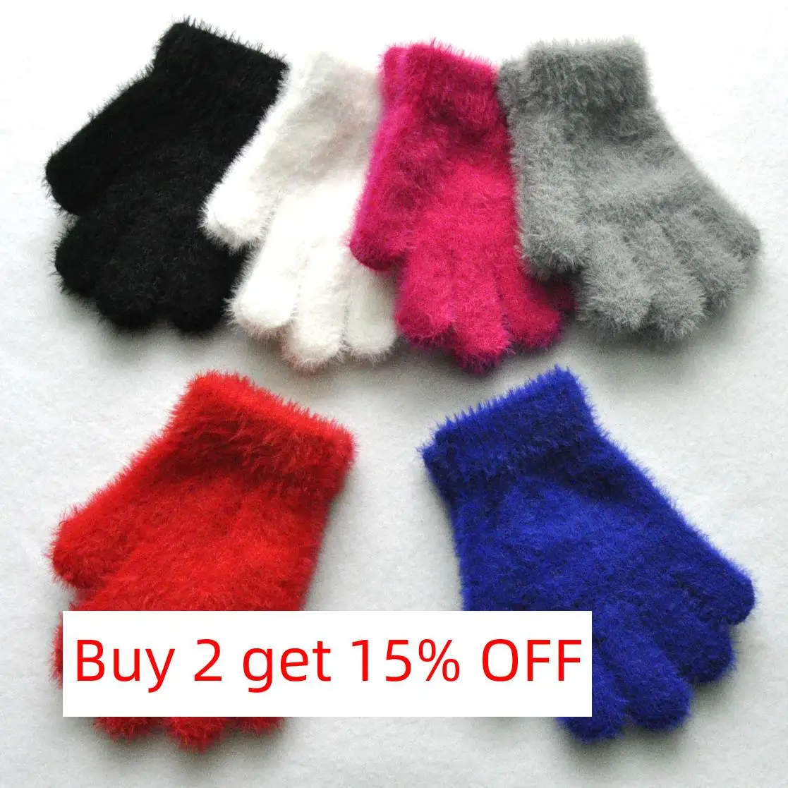 3-6 Years Old Winter Gloves for Child Solid Imitation Mink Hair Five Fingers Mittens Kindergarten Keep Warm Soft Knitting Glove