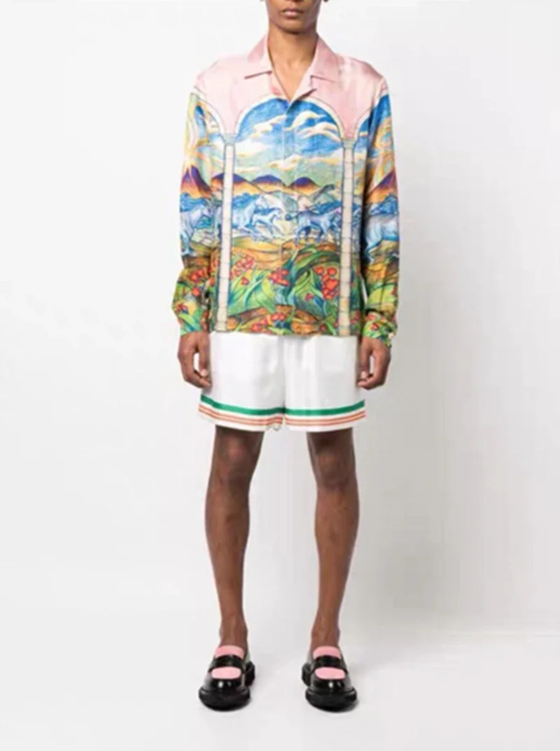 

23SS Silk Casablanca Shirt Men Women 1:1 Top Quality Colorful Horse Swarm Pattern Hawaii Beach Shirts Hippie Clothes Lil Peep