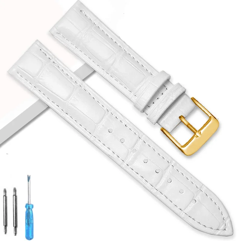 Premium Genuine Leather Watchband Strap with Steel Pin Buckle - High-Quality Wrist Bracelet with Tool Included