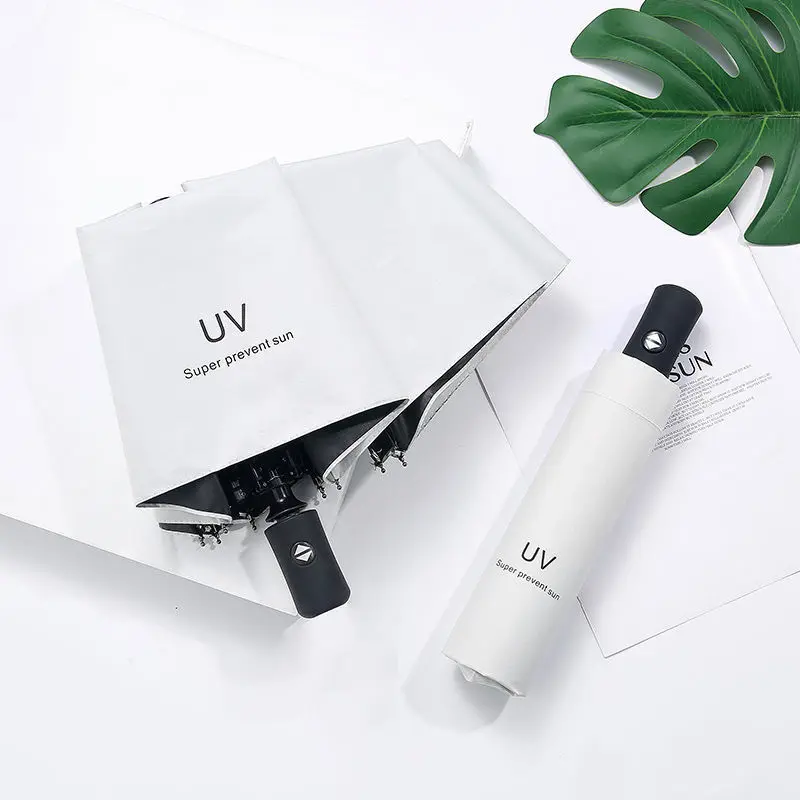 UV Umbrella Protection Sun Automatic Open and Close Umbrella Three Fold 8 skeleton Thickened Black Glue Sun UV Clean