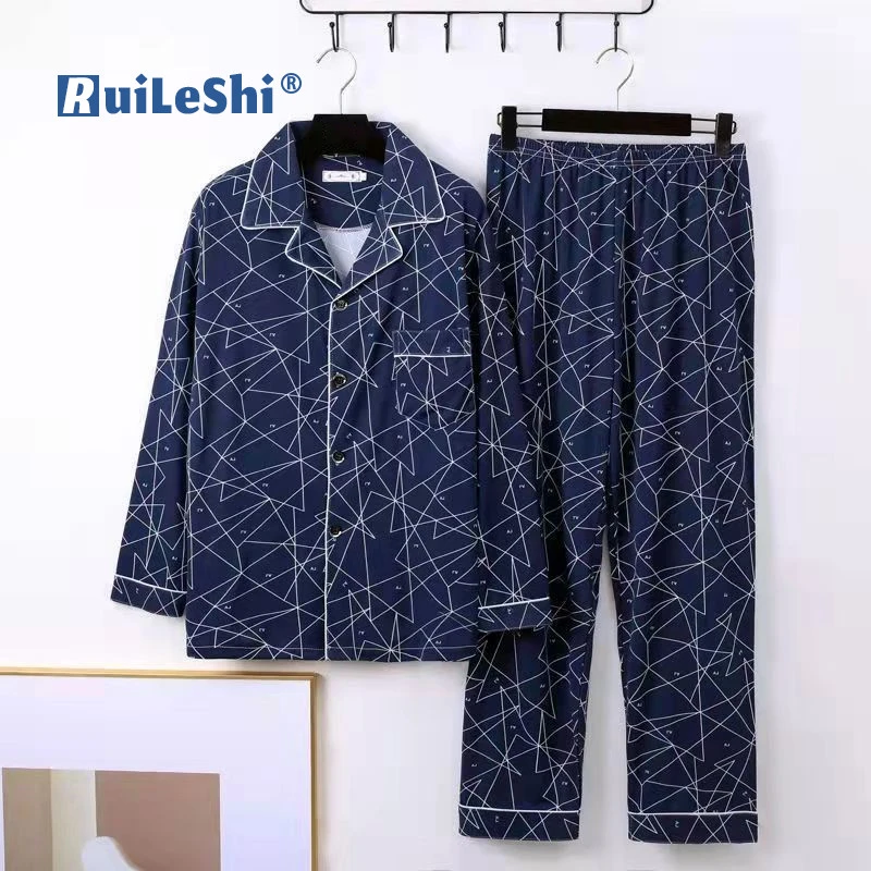 2022 Fashion Men Pajama Sets Silk Satin Pijama Turn-down Collar Sleepwear Long Sleeve Spring Nightwear Male 2PC Sets Homewear mens loungewear sets