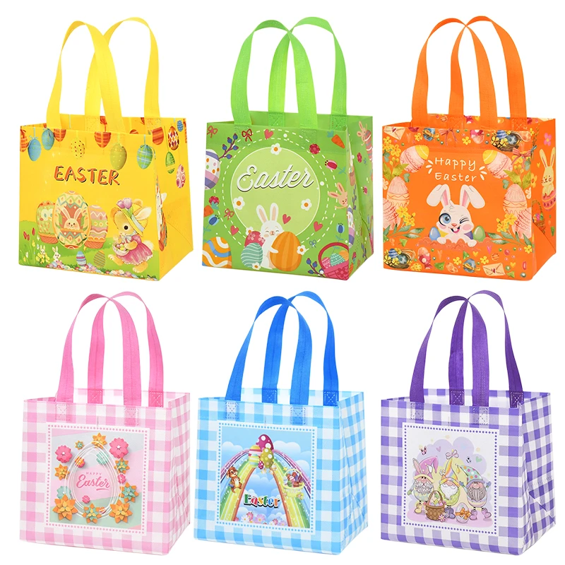 6 Bolsas De Caza De Huevos De Pascua Felices, Bolsas De Regalo De Huevos De Zanahoria Con Asas, Bolsas Multifuncionales No Tejidas Para Envolver Regalos, Juego De Caza De Huevos, Suministros