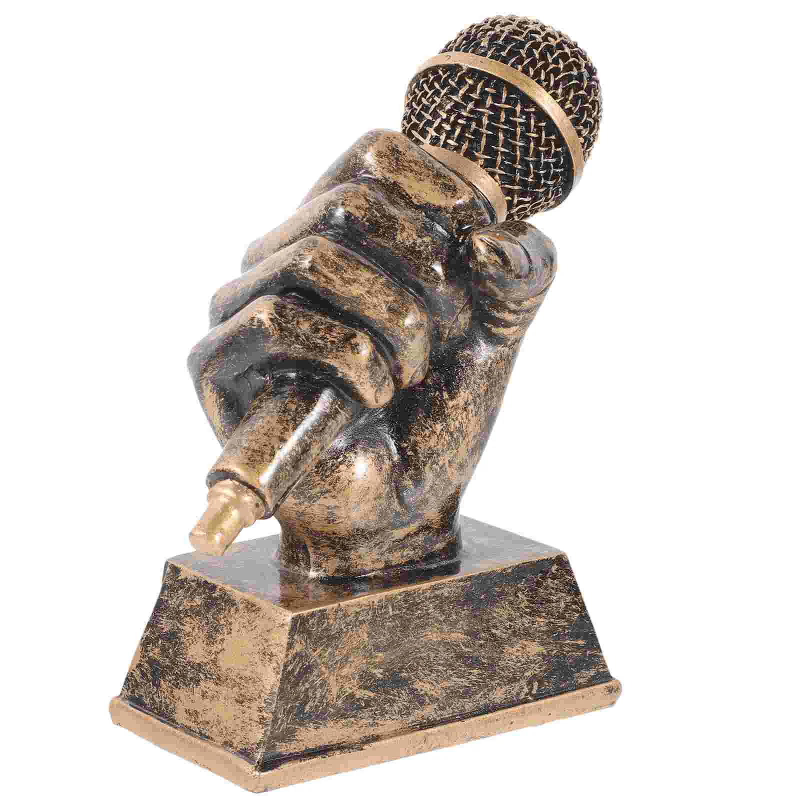 

Microphone Trophy Music Award Singing Trophy Microphone Sculpture Decorative Resin Microphone Tabletop Ornament Appreciation