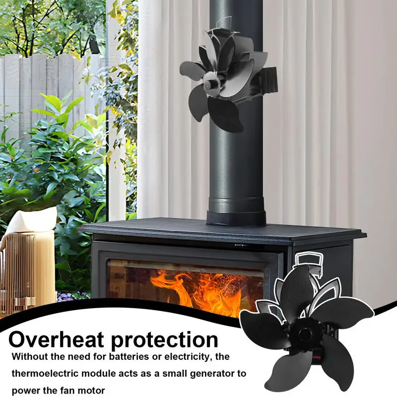 Fireplace Heating Fan Wood Fireplace Fan Heat Powered 5 Leaves Heater Stove Silent For Home Wood Log Burner
