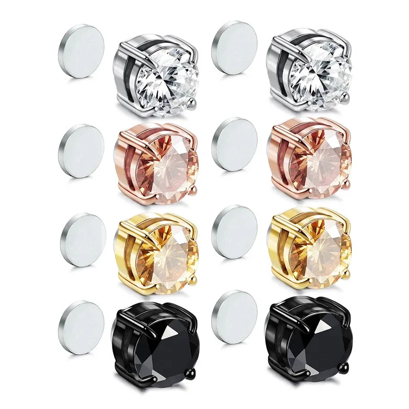 Stainless Steel Non-Piercing Magnetic Earrings Unisex CZ Magnet Ear Clip on Earrings for Women Men Punk Hip Hop Earring Set ear clip earrings clip earrings ear clip magnetic earrings ear accessories