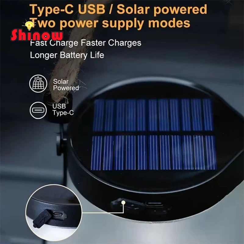 USB 충전식 캠핑 라이트 22 LED 태양광 불꽃 효과 조명 IPX4 방수 800 루멘 1200mAh 걸이형 랜턴 야외 조명