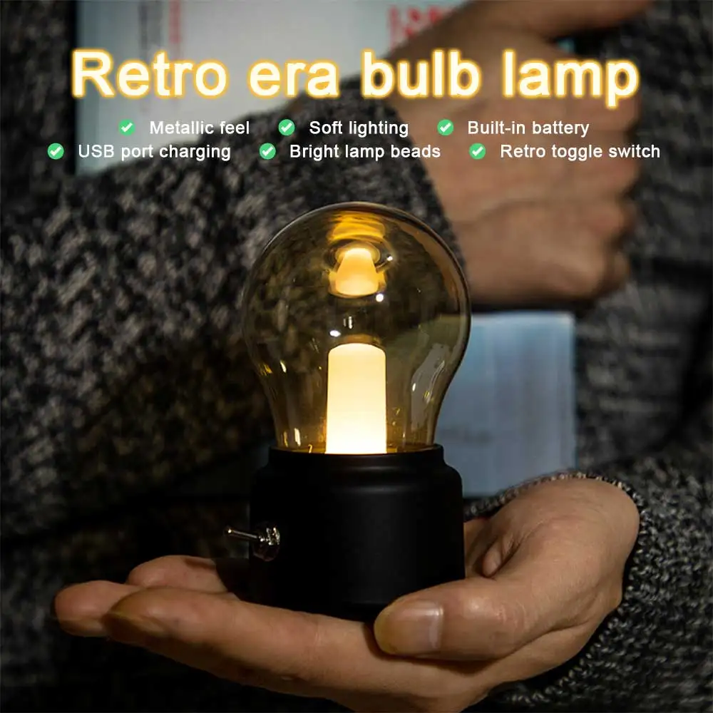 Bombilla LED de noche, lámpara Retro recargable por USB, luminaria de bola,  escritorio de escritura, luces
