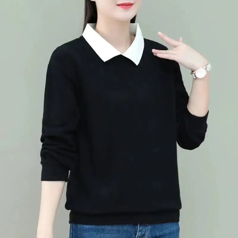 Fashion Lapel Spliced Solid Color Casual Blouses Women's Clothing 2023 Autumn Winter Oversized All-match Tops Commuter Shirts