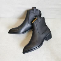 2025 Autumn Classic Chelsea Boots for Woman Genuine Leather Pointy Toe Wedge Heel Ankle Boots Simple Comfortable Cowboy Boots - Image 3