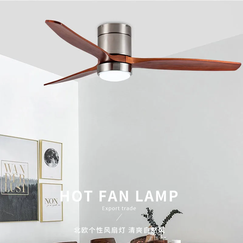 

52Inch modern dc ceiling fan with lamp with remote control indoor solid wood roof decorate fans for home 110-240Vac motor fan