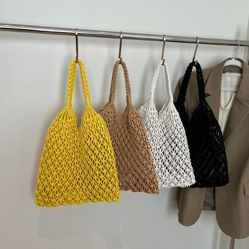 Hand-Woven Underarm Bags For Woman Hollow Handbag Female Shoulder Bags Large Capacity Handbag Travel Beach Tote Bag