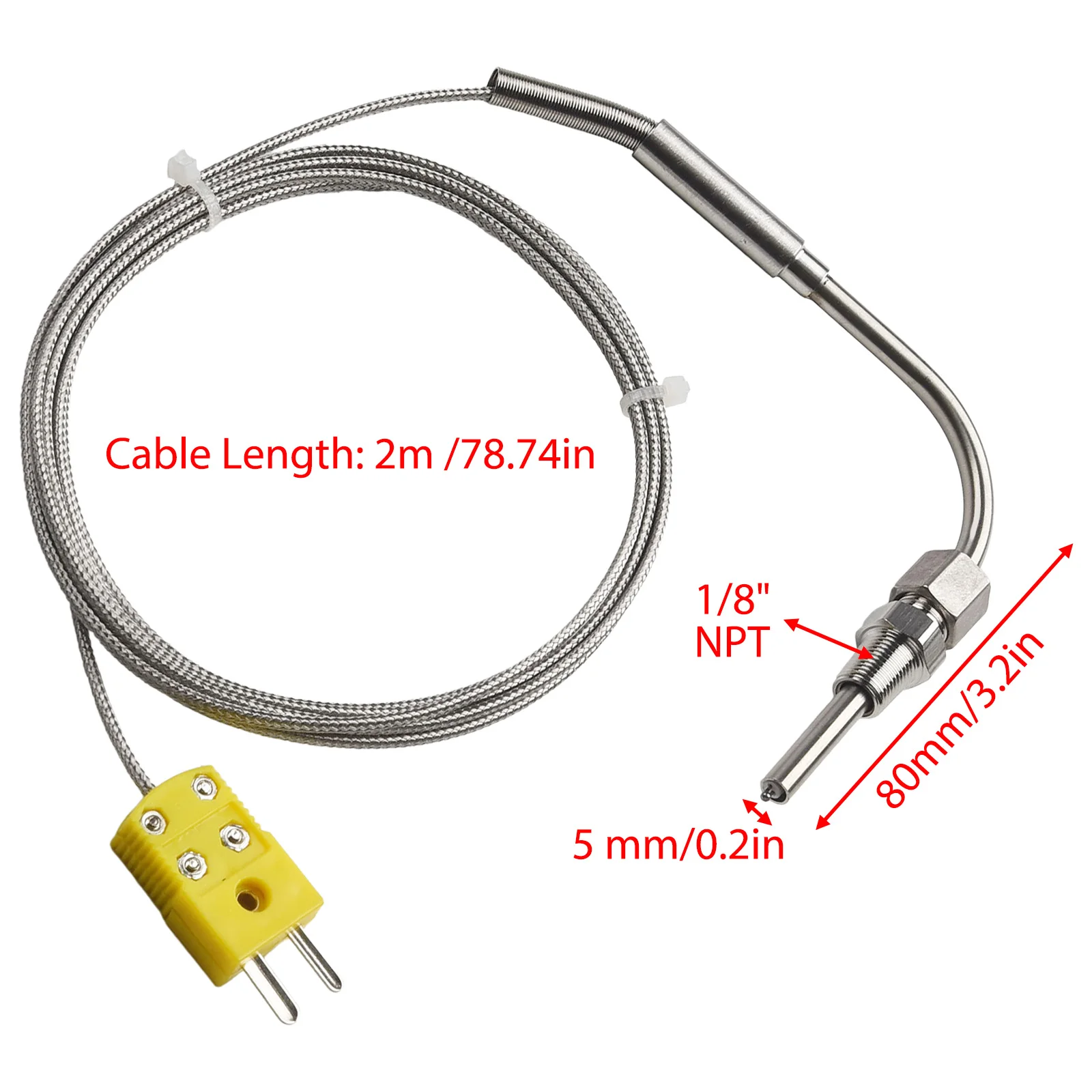 Description Picture 2 of itemEGT K Type Thermocouple Exhaust Probe High-Temperature Sensors 1/8" NPT Threads 2m Cable Adjustable Pressure Lock