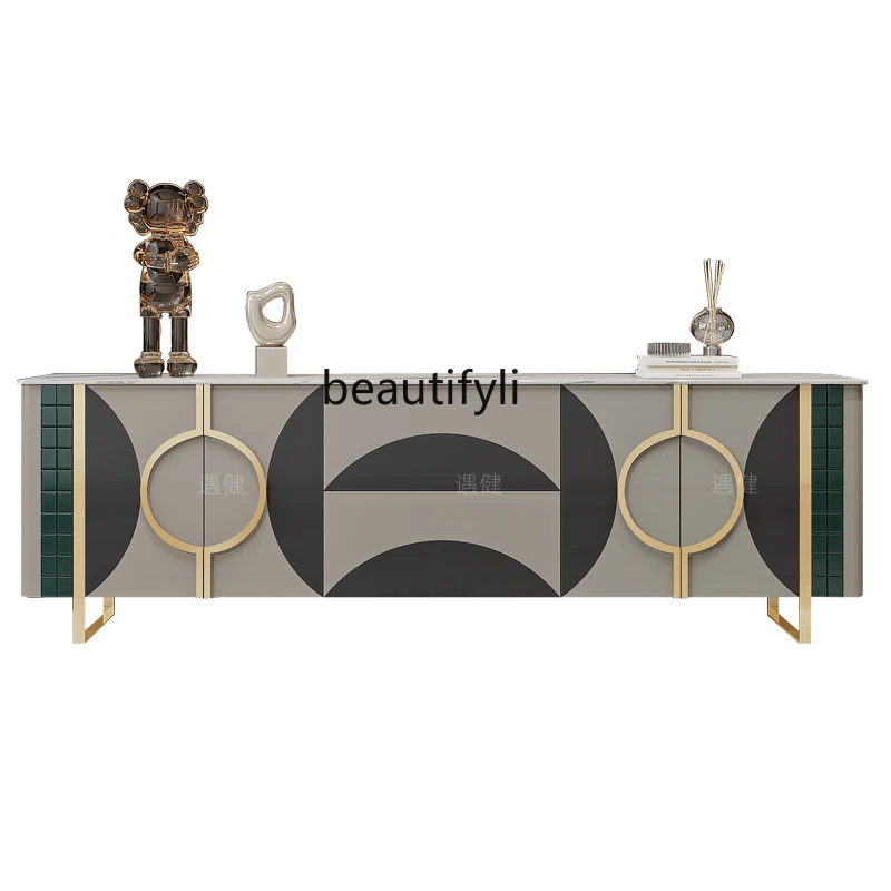 

Italian-Style Light Luxury Stone Plate TV Cabinet Paint Modern Simple Small Apartment Living Room Floor Cabinet Solid Wood