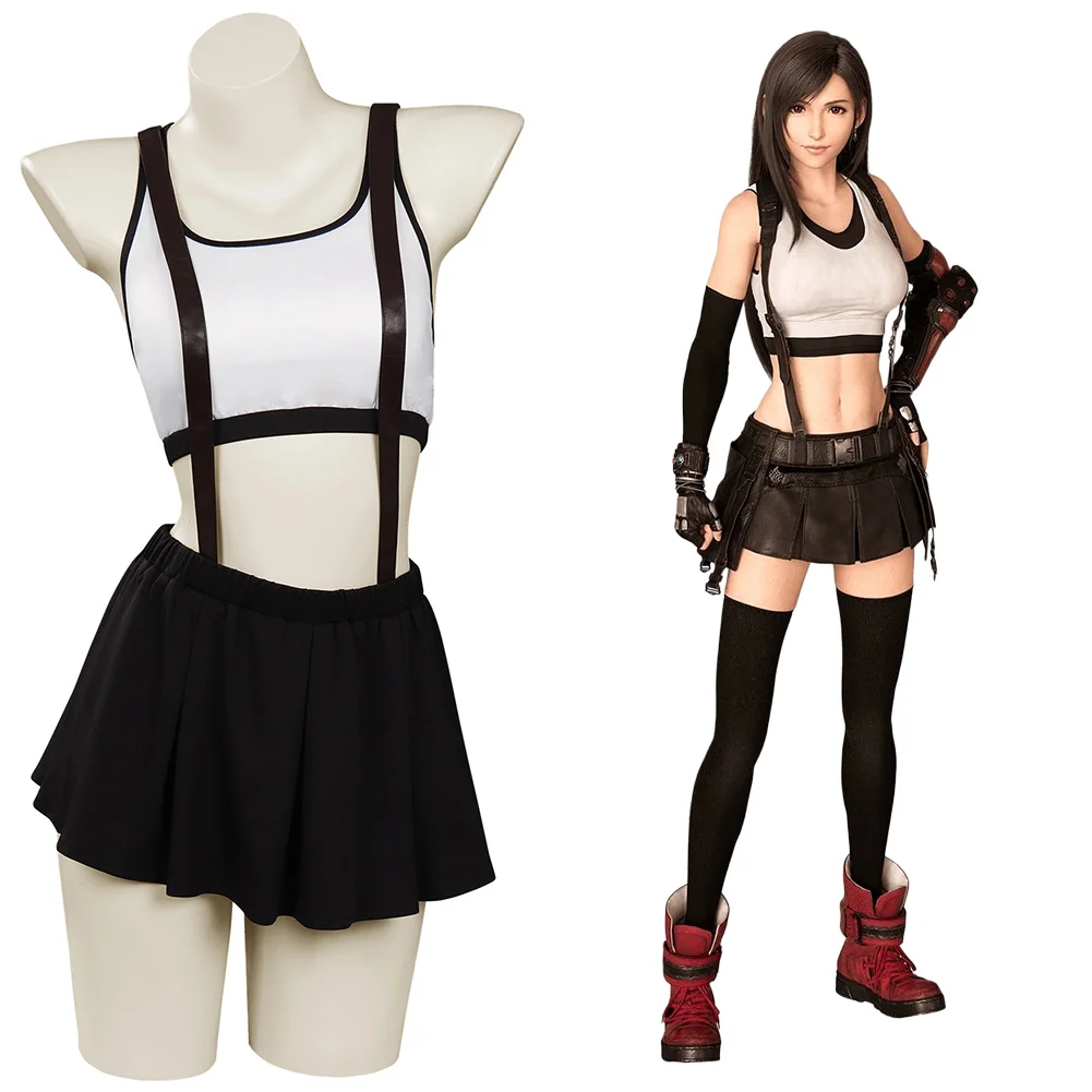

Final fantasy 7 remake Tifa Lockhart Cosplay Costumes Top Skirt Two-piece Swimsuit Halloween Carnival Suit