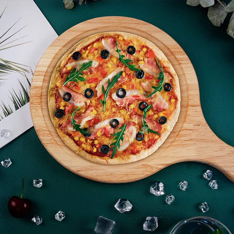 Pizza Bakeware Wooden Pizza Board Round With Hand Pizza Baking Tray Stone Cutting Board Platter Cake Bakeware Kitchen Tools