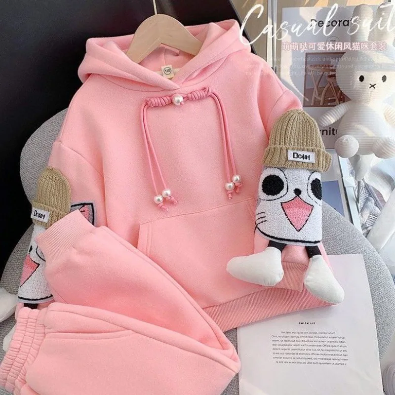 

Autumn and Winter 2 Piece Set Girls Plus Velvet Warm Hoodies Pants Sportswear Suit Thicken Warm Ladies Hoodie Sets Tracksuits