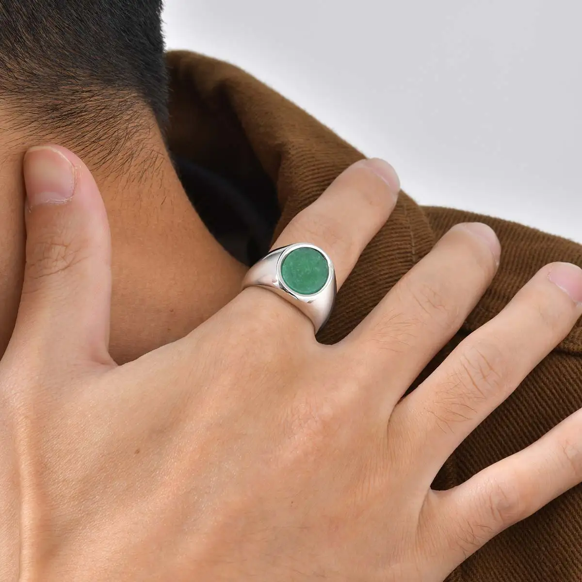 Hochwertiger Natursteinring für Männer, Edelstahl Türkis Grün Doling Siegelring, Punk Schmuck Geschenk – Detail 8
