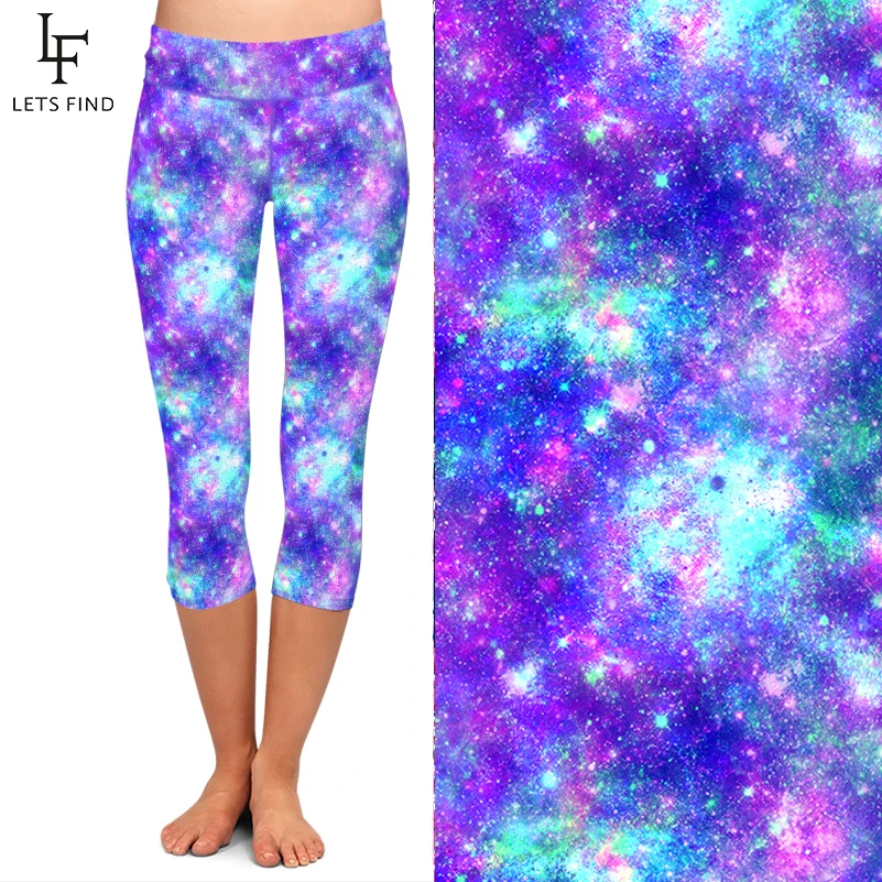 LETSFIND Sexy Women Galaxy Design Print Fitness Capri Leggings High Waist  Comfortable Mid-Calf Stretch Leggings