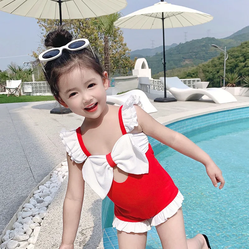 

Girls One Piece Swimsuit Baby Sling Swimsuit Children Swimwear Little Girl Sleeveless Quick Dry Clothes Tide
