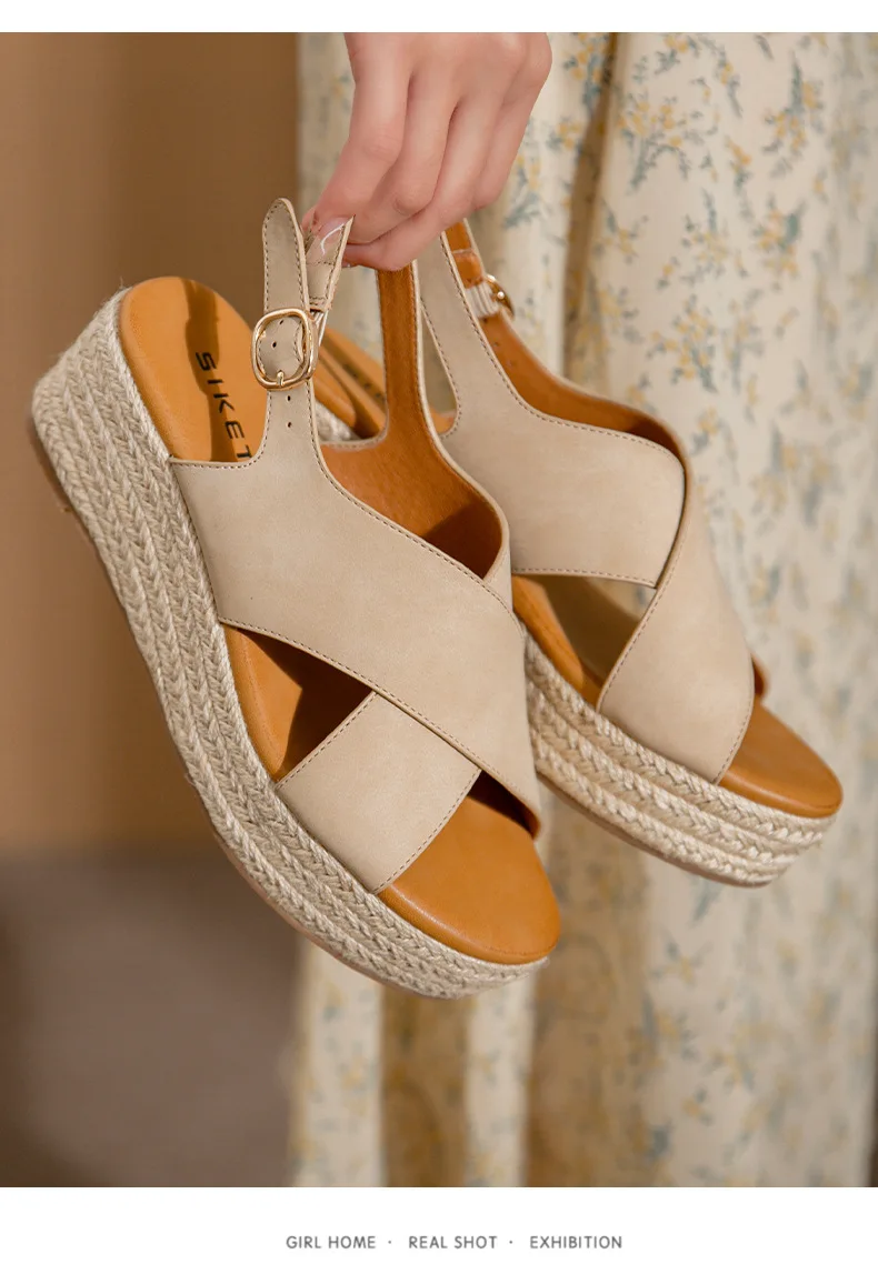 Summer Women Sandals 2022 New Fashion Wedges Super High Heel Sandals Buckle Round Toe Open Toes Ladies Footwear