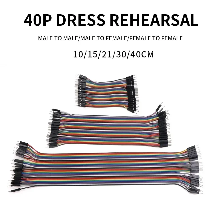 Jumper Wire Kit 40Pin Jumper Wire Pins Male to Male Female to Female Cable 2.54mm for PCB Arduino 10cm 21cm 30cm 40cm