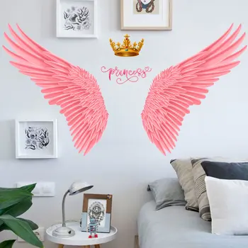 Adesivos de Parede Princess Asas de anjo rosa e coroa