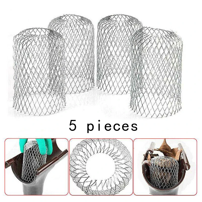 Metal Mesh Gutter 5Pcs Leaf Debris Trap Guard Drain Pipe Cover Downpipe Cover Diamond-Shaped Aluminum Metal Can Stretchable
