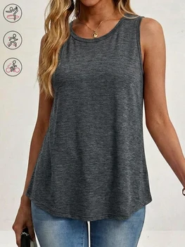 Women's Summer Crewneck Sleeveless Top Loose Fit Casual Tank Top for Sports Yoga Gym Running Daily Wear 1