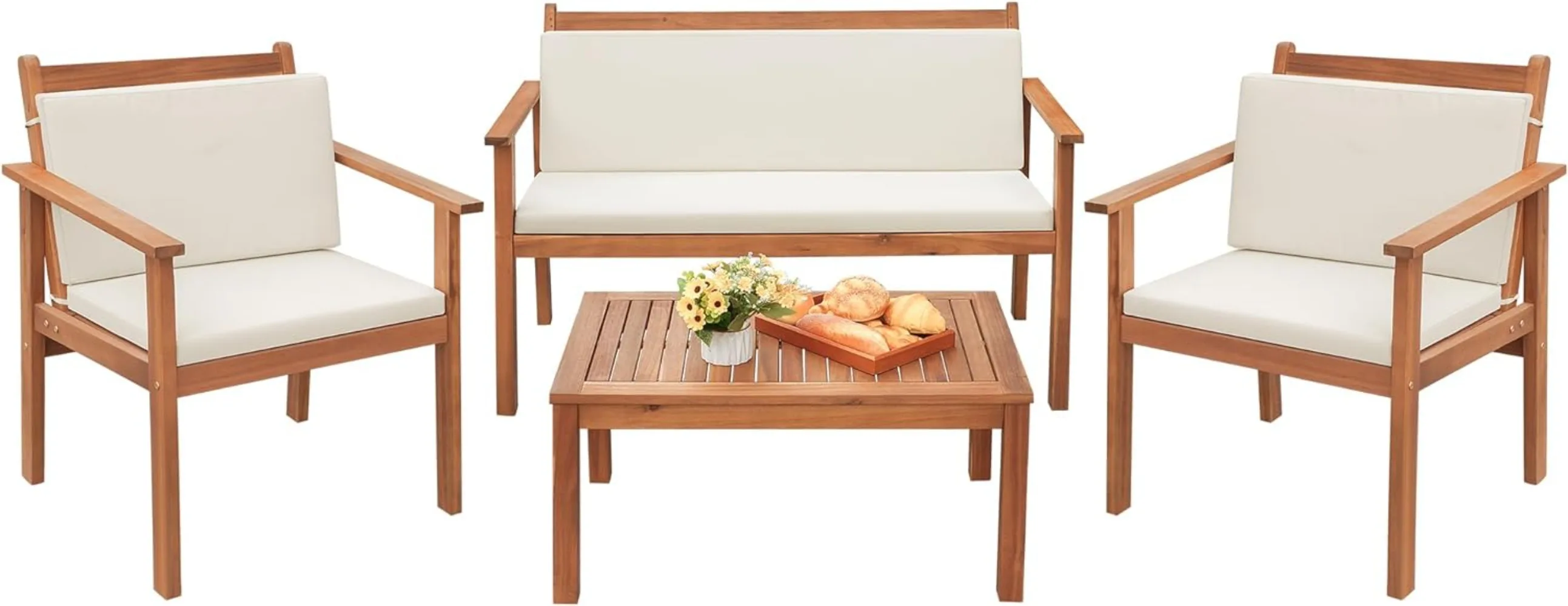 

Greesum 4 Piece Bistro Patio Furniture Outdoor Chat Chair Set with Water Resistant Cushions and Coffee Table for Beach Backyard