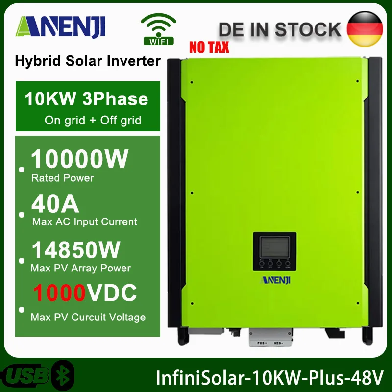 Inverter Solare Ibrido 10Kw Inverter A Onda Sinusoidale Pura 48V 380V Grid Tie 3 Fasi Max 1000Vdc On Grid Inverter Off Grid Pv 14850W